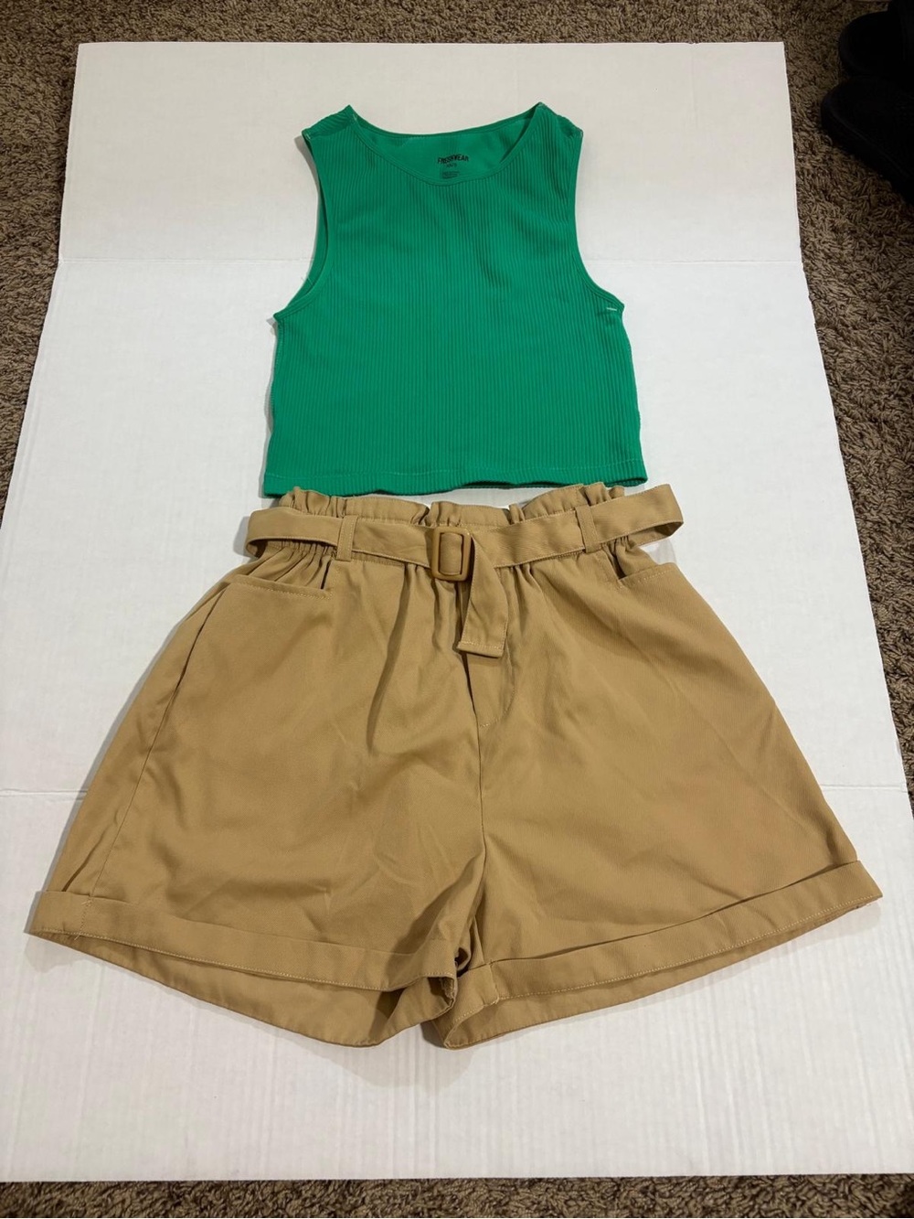 High-Rise Paperbag Waist Bermuda Shorts in Tan